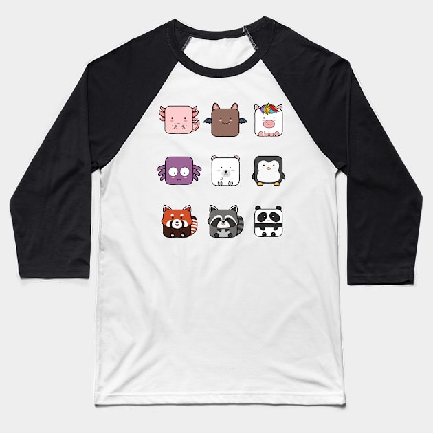 Cute Square Animal Collection Baseball T-Shirt by Luna Illustration